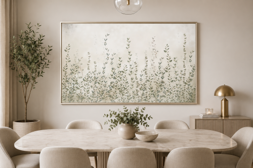 A calm artistic painting with delicate botanical d...