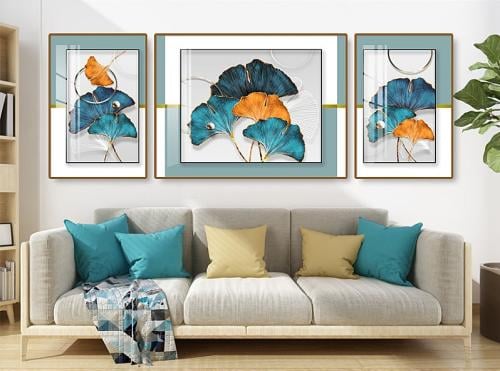 طقم لوحات ديكور جنكو فيروزي كانفاس تجريدية