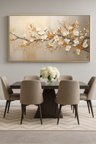 لوحة زهور فاخرة ببرواز ذهبي مجوف – لمسة أناقة راقي...