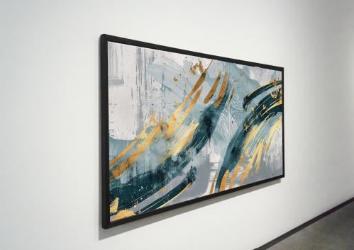 لوحة ديكور جدارية تموج بترولي مذهب كانفاس تجريدية