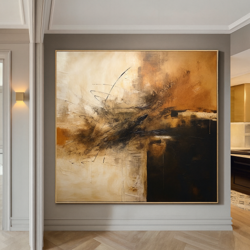لوحة فنية تجريدية بتصميم عصري يجمع بين درجات البيج...