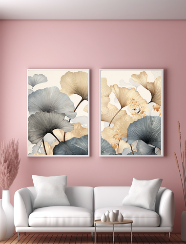 طقم لوحات ديكور همس الجينكو كانفاس تجريدية