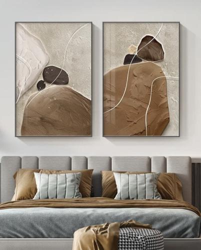 طقم لوحات ديكور للحائط تضاريس بنية كانفاس تجريدية