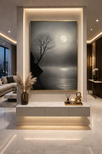 A painting pulsating with deep tranquility, where...