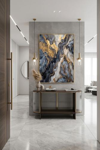 A captivating abstract painting where deep blue sh...
