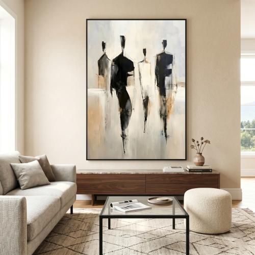 A artistic painting of four ghosts with a neutral...