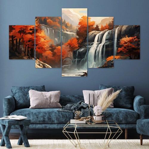 شلال الخريف – لوحة جدارية فخمة من الطبيعة الهادئة...