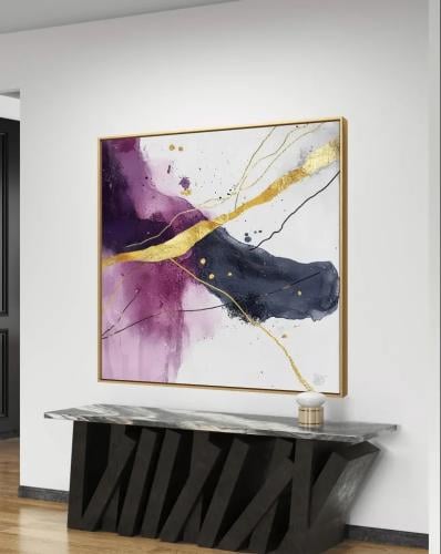 لوحات فنية تجريدي الوان الاسود والذهبي والموف درجا...