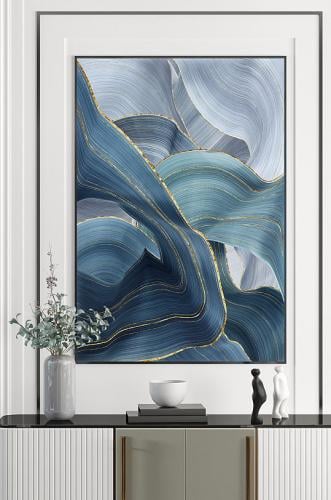 لوحة ديكور للحائط تموجات لازوردية مذهبة كانفاس تجر...
