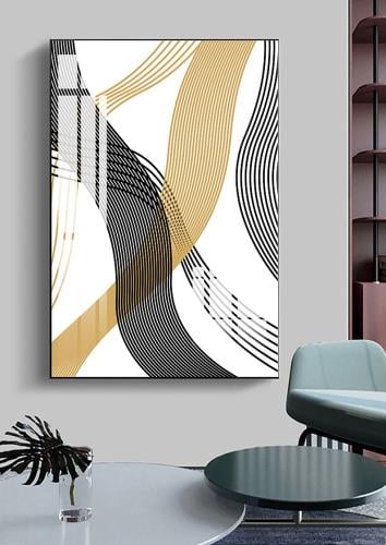 لوحة ديكور جدارية تداخل مذهب كانفاس تجريدية