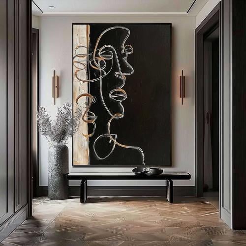 لوحة ديكور للحائط ملامح خطية كانفاس تجريدية