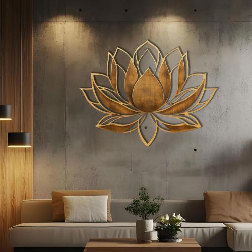 لوحة فنية جدارية نحت خشبي 3D بتصميم زهرة اللوتس بأ...