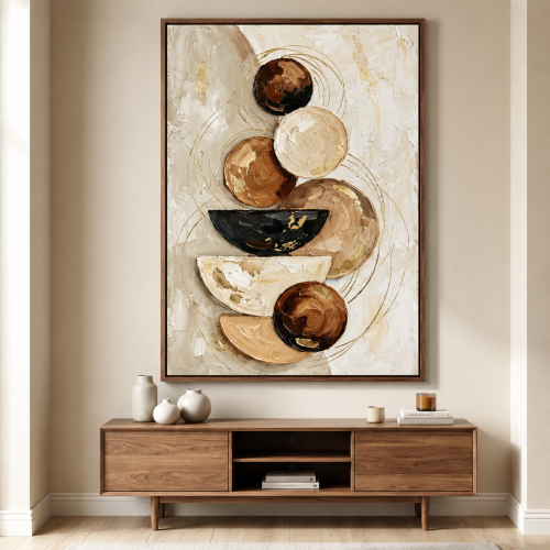 A luxurious abstract painting with harmonious circ...