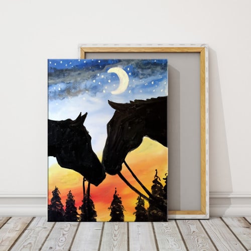 لوحة ديكور جدارية خيل قمر كانفاس تجريدية