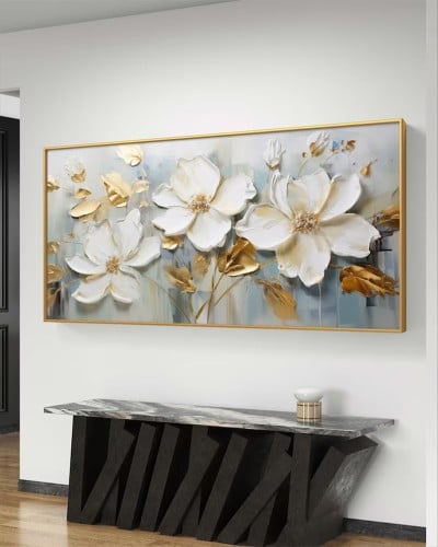 لوحة ديكور جدارية زهور مذهبة كانفاس تجريدية