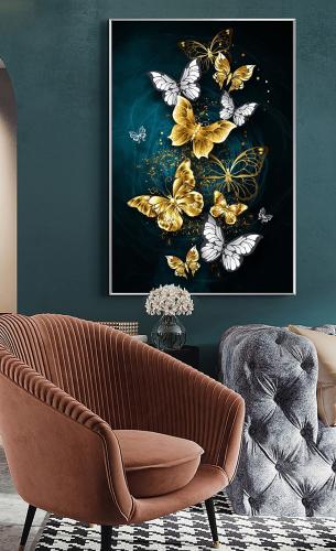 لوحة ديكور للحائط موكب الفراشات الذهبية كانفاس تجر...