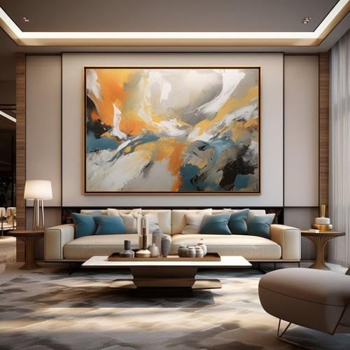 لوحة فنية تجريدية مودرن تتميز بمزيج متناغم من الأل...