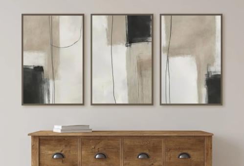 طقم لوحات ديكور للحائط ملمس السكينة كانفاس تجريدية