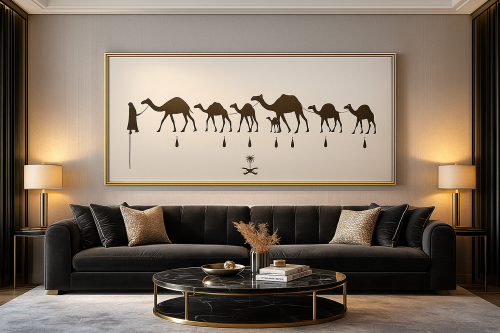 لوحة فنية راقية بتجسيد ظلال جمال عربية مع راعي الق...