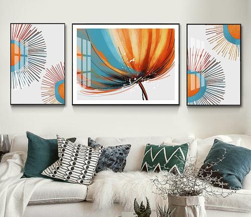 طقم لوحات ديكور للحائط هندسة برتقالية كانفاس تجريد...