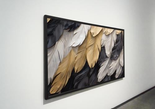 لوحة ديكور جدارية ريش ذهبي ورمادي كانفاس تجريدية