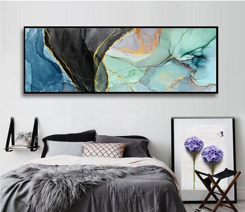 لوحة ديكور جدارية انسياب فيروزي كانفاس تجريدية