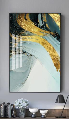 لوحة ديكور صاله زخرفية سائلة بسيطة بورق الذهب الحد...