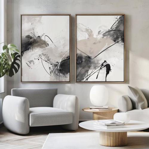 طقم لوحات ديكور للحائط قطعتين فيض البياض كانفاس تج...