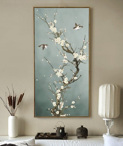 لوحة ديكور للحائط أغصان وطيور كانفاس تجريدية