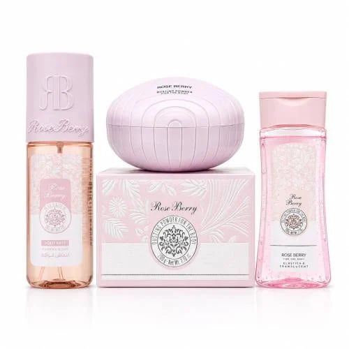 Rose Berry مجموعة العناية والتعطير للجسم 3 قطع نعومة وترطيب وانتعاش برائحة أنثوية ناعمة يارا