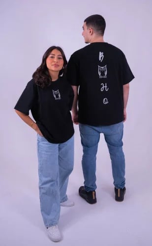 (2) UNISEX COTTON T-SHIRT -BUHO BLACK