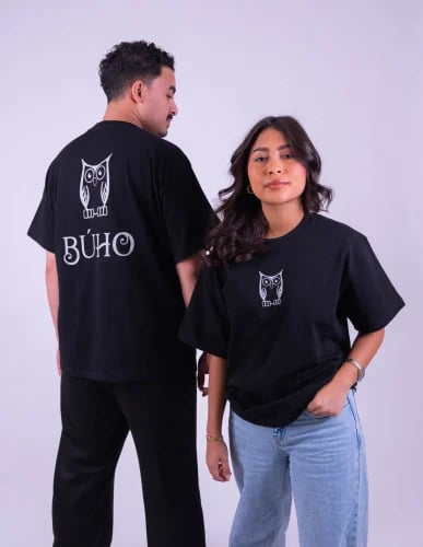 UNISEX COTTON T-SHIRT - BUHO BLACK