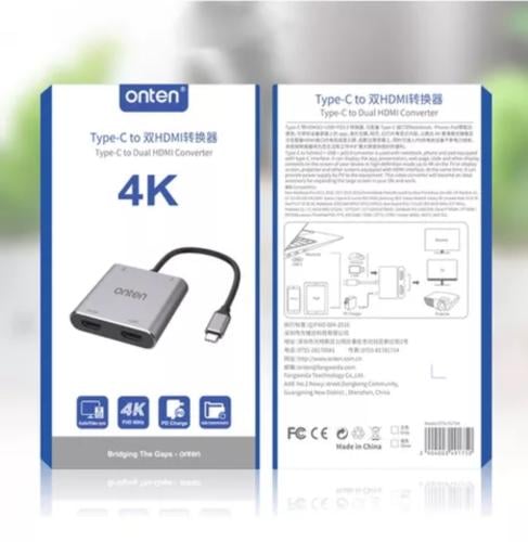 ‏Onten Type-C to Dual HDMI Converter: عرض مزدوج بد...