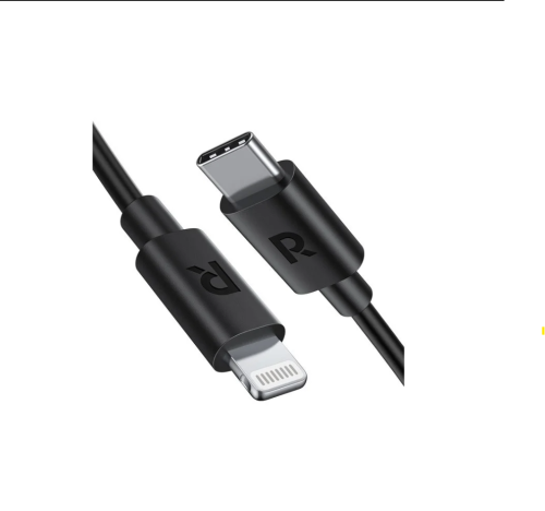 سلك راف باور من تايب سي إلى لايتنينق 1 متر - اسود