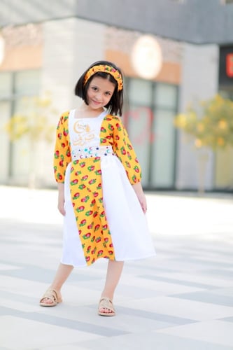 فستان شالكي أصفر بناتي