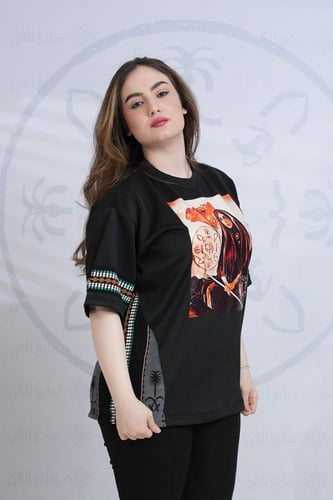 تيشرت اسود االتأسيس اوفر سايز بتدخيلات السدو