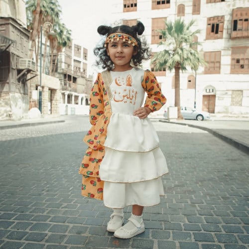 فستان شالكي برتقالي/ابيض