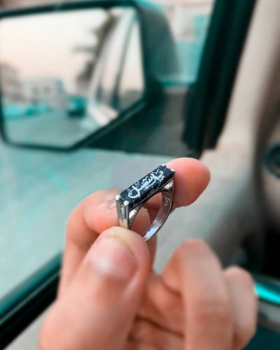 خاتم رجالي حجر ماربل طبيعي تصميم حسب الطلب