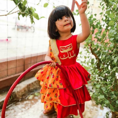 فستان شالكي احمر/برتقالي