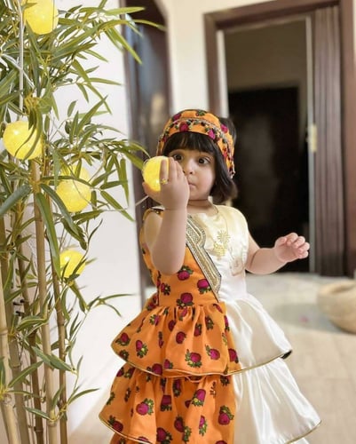 فستان شالكي برتقالي/ابيض