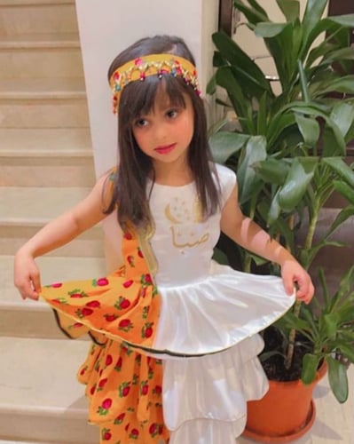 فستان شالكي برتقالي/ابيض