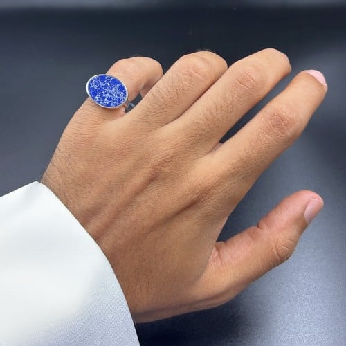 خاتم ملكي فضة عيار 925 - ازرق