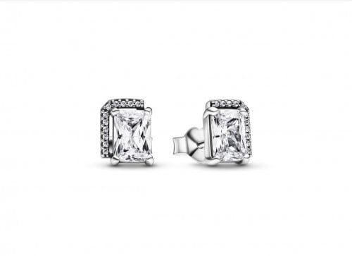 Rectangular Sparkling Halo Stud Earrings