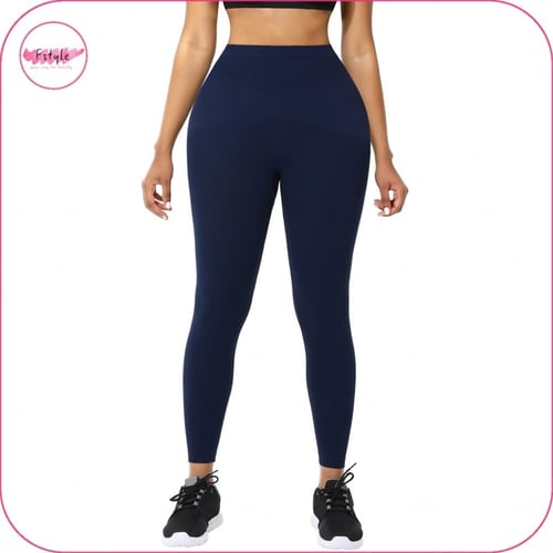 ليقنز بتصميم رياضي وخصر عالي أزرق غامق