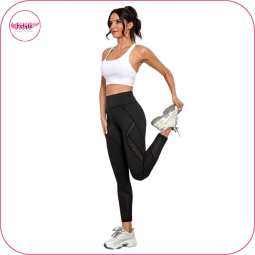 ليقنز بخصر عريض وتداخل شبكي أسود