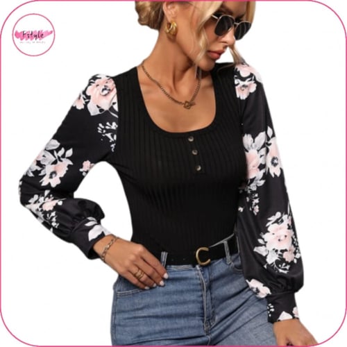 بودي سوت باكمام طويلة بنمط الزهور