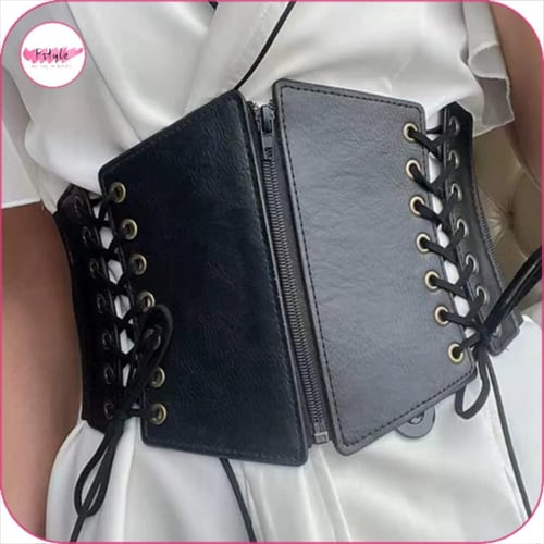 حزام خصر عريض بسحاب ورباط من الجوانب