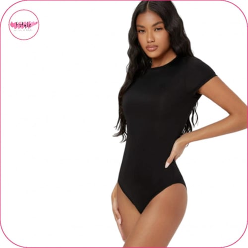 بودي سوت نص كم اسود سادة