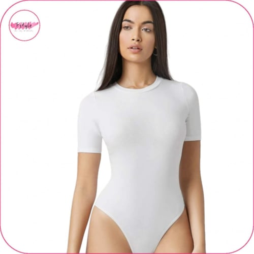 بودي سوت نص كم ابيض سادة