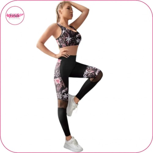 ليقنز بخصر عريض وتداخل شبكي مع أزهار